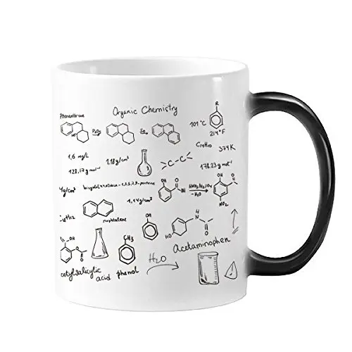 

Organic Chemistry Experimental Molecular Illustration Heat Sensitive Changing Color Mug Gift Milke With Handles 12 oz