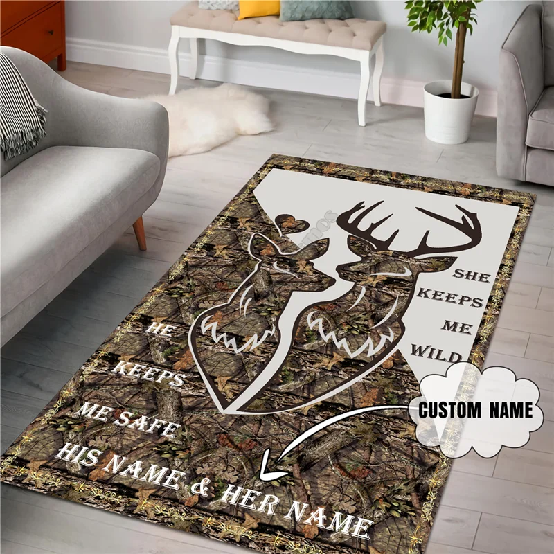 

Love Gift Couple Deer Custom Name Rug 3D All Over Printed Non-slip Mat Dining Room Living Room Soft Bedroom Carpet