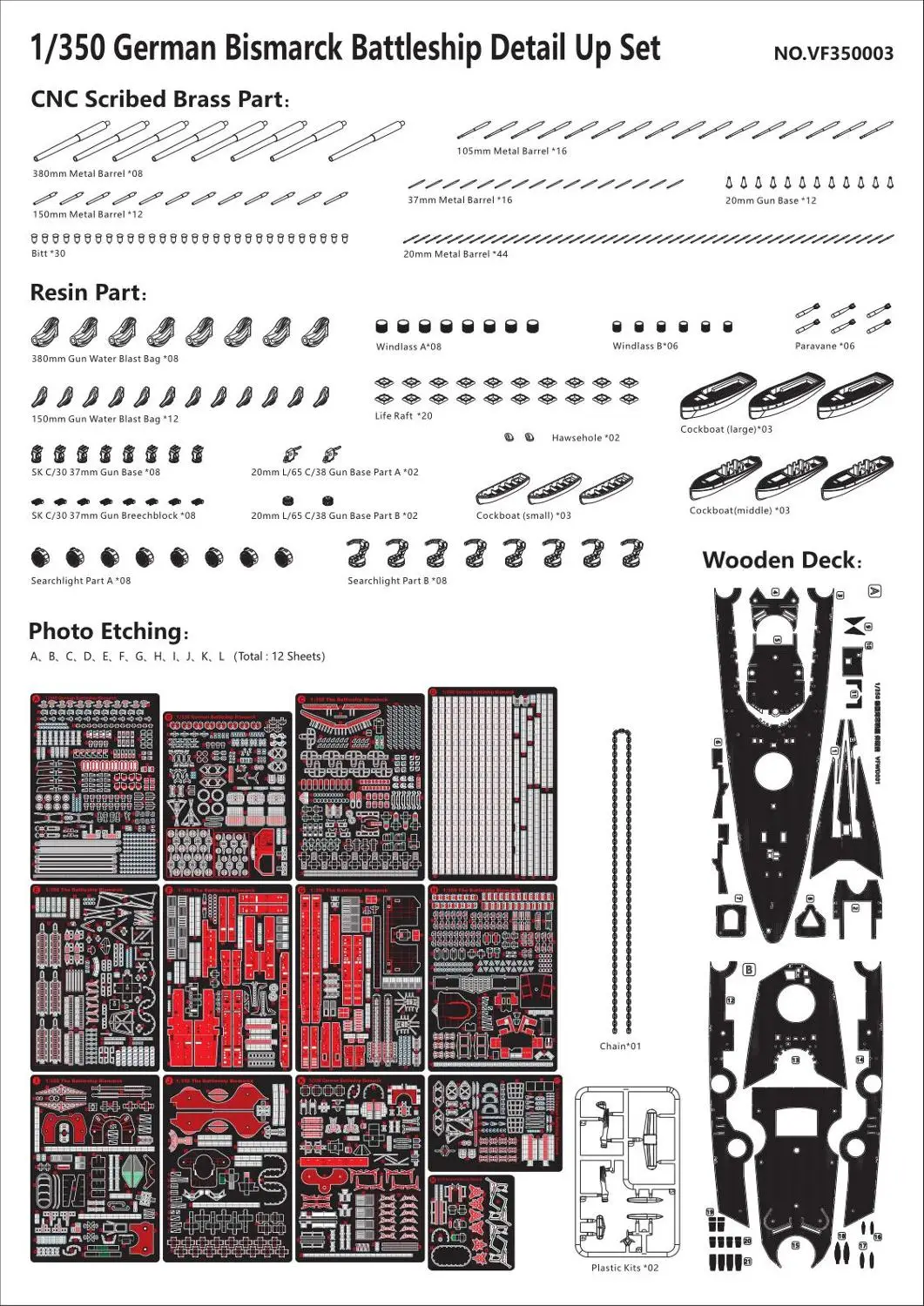 Veryfire 1/350 DKM Bismarck Комплект деталей (для Тамия)(VF350003)| |