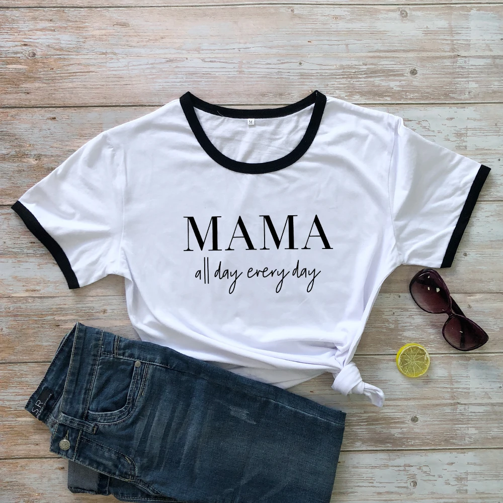 MAMA All Day each футболка смешная женская из чистого хлопка Tumblr мама жизнь, подарок футболка Повседневная С буквенным принтом слоган футболки топы размера плюс
