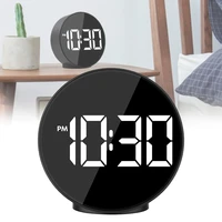 led alarm wake up electronic round temperature display night mode digital clock voice control office home easy reading