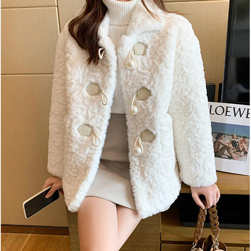 Пальто женское зимнее розовое белое снежное с большими пуговицами | Женская