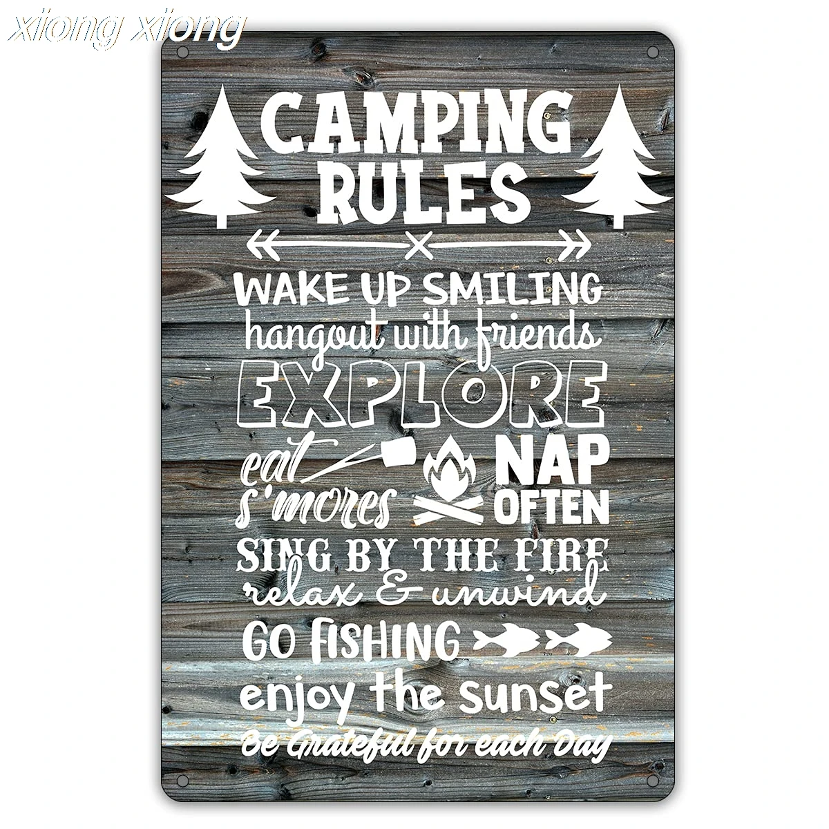

Camping Rules Metal Tin Sign Wall Decor Farmhouse Rustic Camping Signs with Sayings for Home Garage Men Cave Yard Decor C