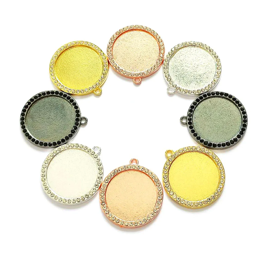 

50pcs Round Tray in 25MM Rhinestone Charms for Women DIY Necklace Crafts T047