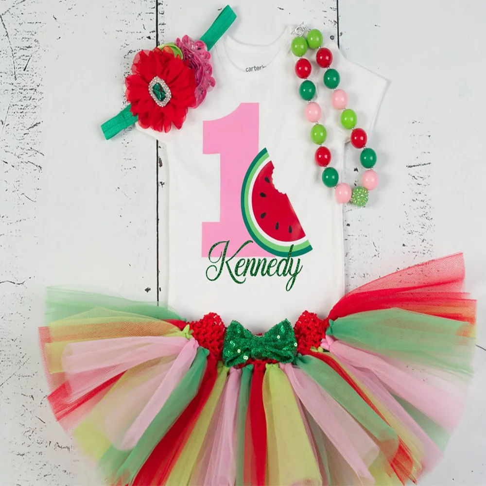 

Custom 1st Birthday Watermelon Tutu,Personalized Outfit,Girls babyBirthday Set,Watermelon theme top + tutu + headband+necklace