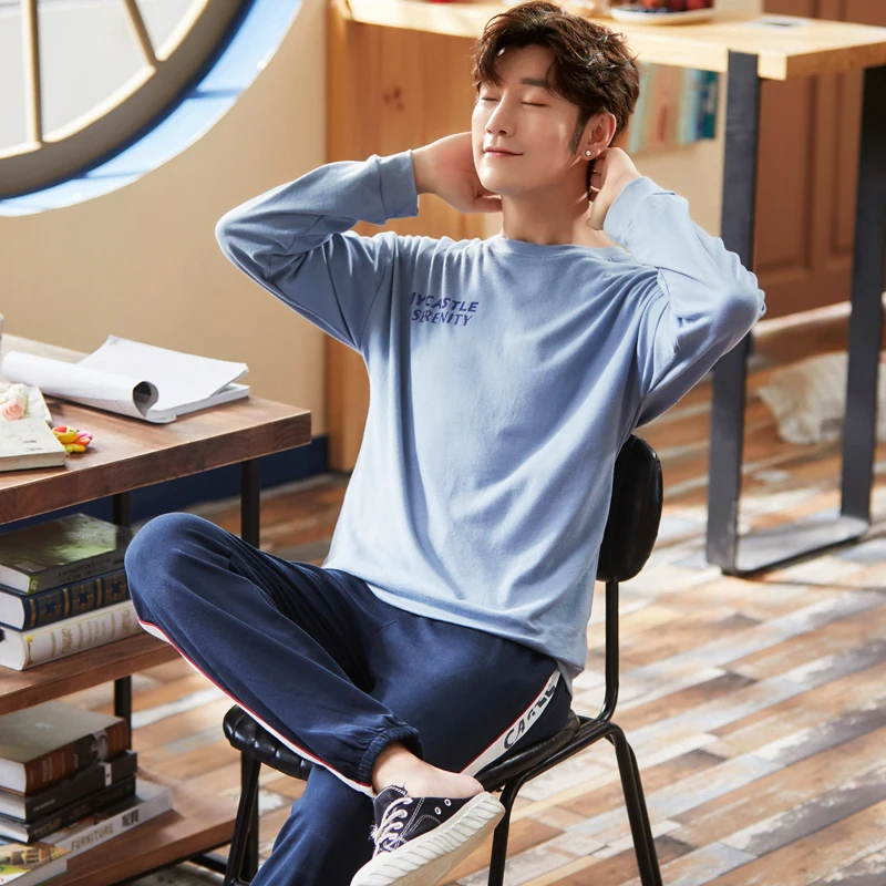 Autumn Spring Long Sleeve Man Pajama Sets 100% Cotton Print Pajamas Men Casual Sleepwear Homewear Plus Size XXXL Pijama