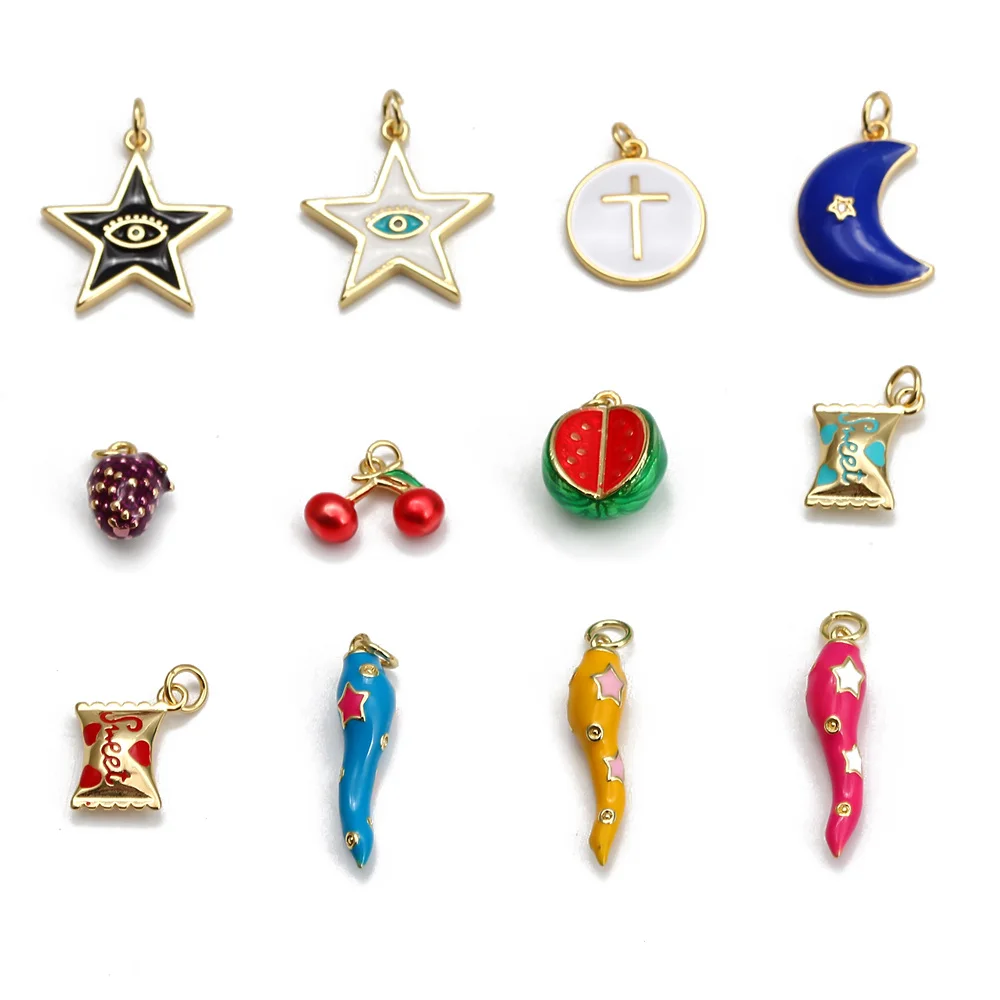 

Meibeads 1 Pcs Enamel Pendant For Jewelry Making 2021 New Star Moon Fruit DIY Accessories Pendants For Women Necklace Bracelet
