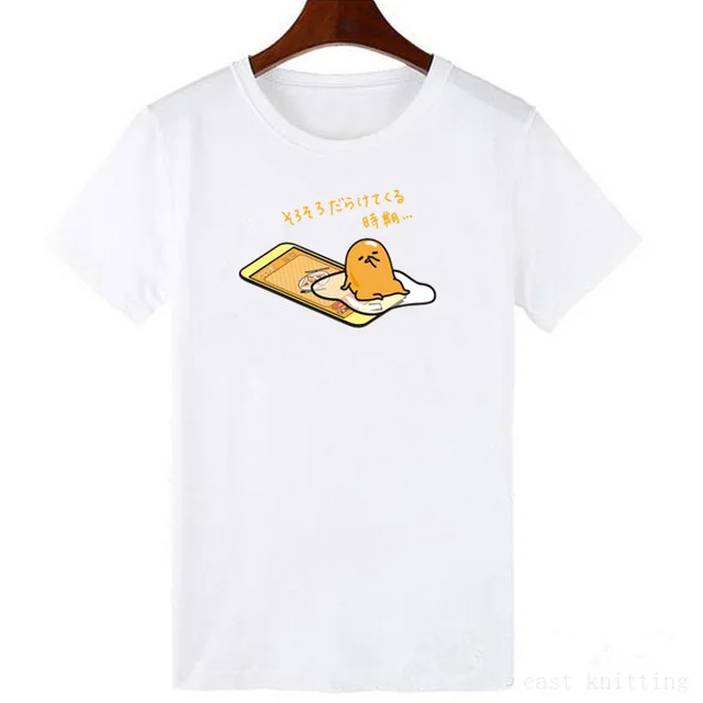 Японская забавная футболка Harajuku Gudetama Lazy Egg Yolk, мужская хлопковая футболка Kawaii с мультяшным принтом, новинка, женская футболка, топы