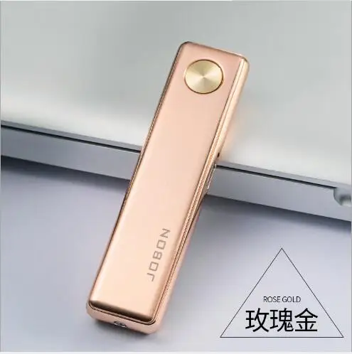 Jobon USB Зажигалка, ультра тонкая ветрозащитная металлическая зажигалка, Электронная зажигалка подарочная упаковка - Цвет: Золотой