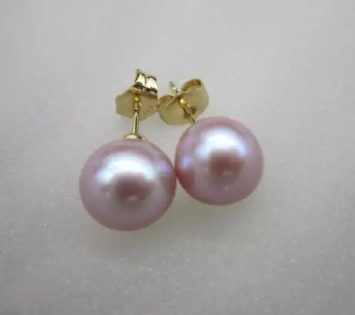 HOT SELL A pair Charming AAA 9-10mm natural genuine south sea purple pearl earring 14k/20