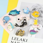 Броши в виде животных, забавные морские существа, Акула, Кит, Воздушная рыба, Золотой Рыбка, дельфин, эмалированные заколки, Мультяшные значки на лацкан, булавка, ювелирные изделия для океана