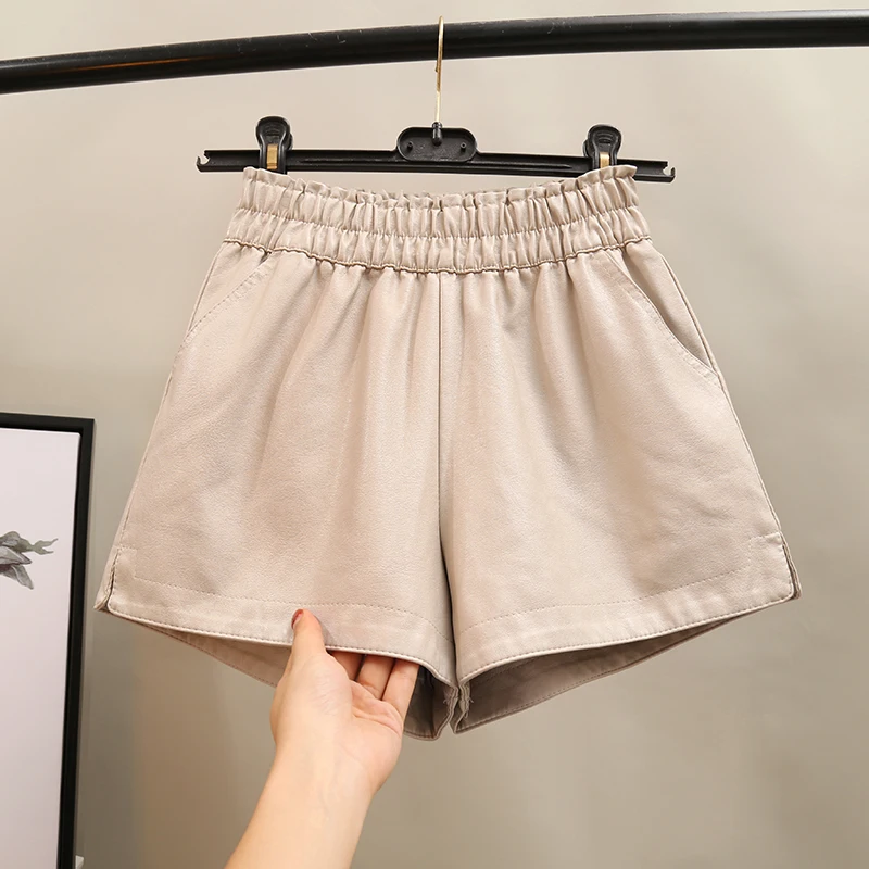 

High Quality Faux Leather Shorts Black PU Leather Wide Leg Shorts Women High Waist Shorts For Women Autumn Loose PU Shorts
