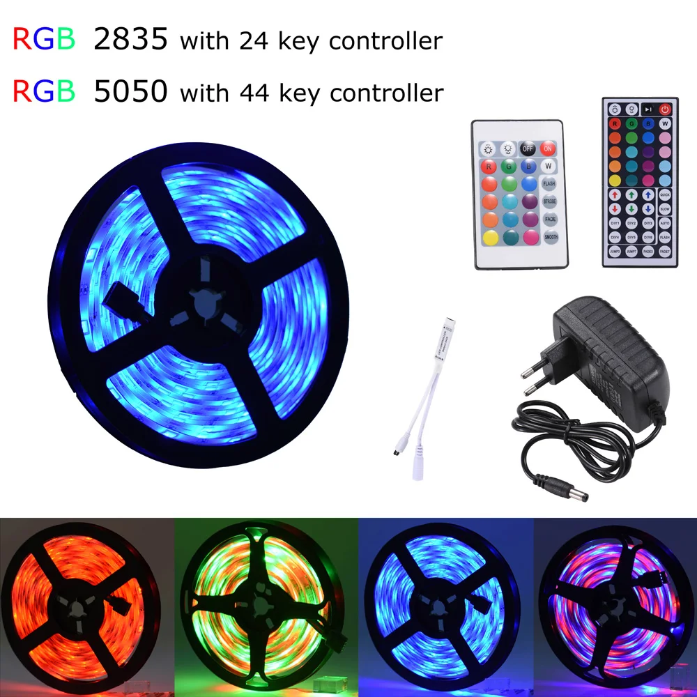 2835 smd светодиодный Светодиодный полоса 5050 RGB 5 м 10 Luces светильник 12 В rgb контроллер