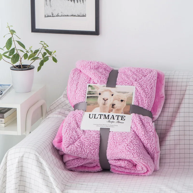 Двухслойное толстое кашемировое зимнее домашнее одеяло шерпа плед для кровати