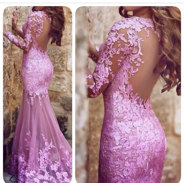 

2018 sexy back sweetheart Appliqued Keyhole Back Mermaid Design Long Sleeve Lace appliques party prom gown bridesmaid dresses