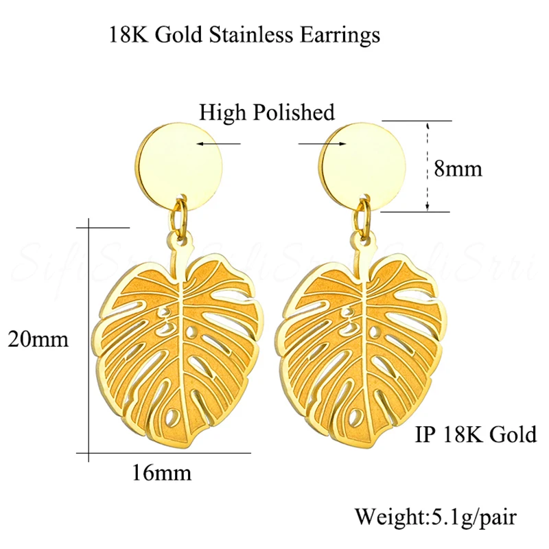 Женские серьги-подвески в виде листьев монстеры Sifisrri полые серьги из нержавеющей
