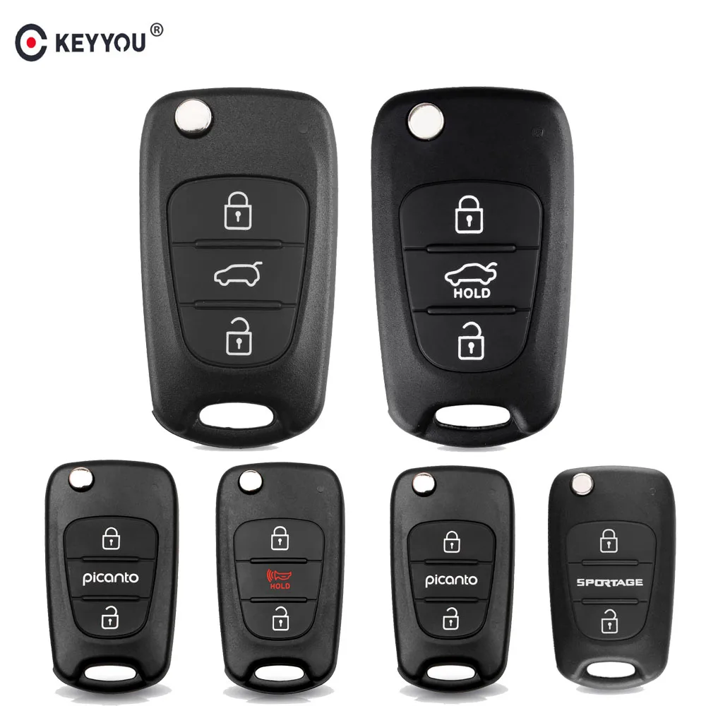 

KEYYOU Flip Folding Remote Auto Car Key Shell Blanks Case for Kia Rio 3 Picanto Soul Ceed Cerato Sportage K2 K3 K5 For Hyundai