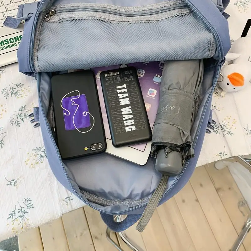 

2021 New Solid Color Women Backpack Female Waterproof Nylon Net Travel Bag College Girl Lovely Schoolbag With Multiple Pockets