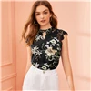 SHEIN модный гипюровый топ с цветочным принтом и кружевными рукавами реглан, Вырез «капля», Летние Элегантные Женские топы и блузки