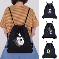 gym backpack canvas travel sports bag with drawstringswimming bagastronaut printing womens backpack casual drawstring bags