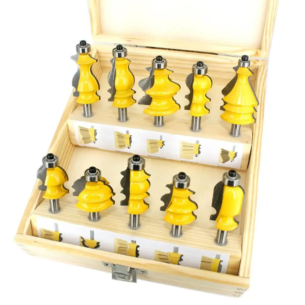 

10pcs/set Shank Architectural Molding Router Bit Housing Base CNC Line Woodworking Cutter Tailor Face Mill