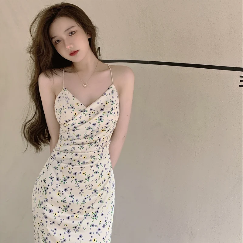 

Party Dresses For Women 2021 Fashion Sexy Dresses Harajuku Summer Elegant Strap Floral Backless Robe Femme Dresses BG50DD