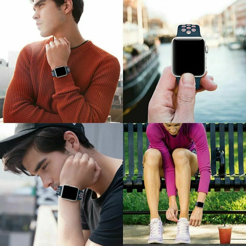 Спортивный силиконовый ремешок для apple Watch 5 40 44 мм Резиновая Спортивная петля Apple