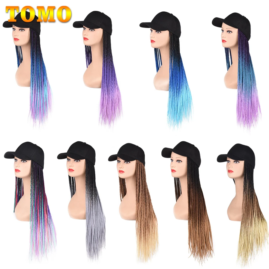 

TOMO Synthetic Baseball Cap Box Braided Wigs For Black Women 24 Inch Ombre Braids Hair Extension Cornrow Wig with Adjustable Hat