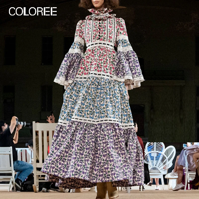 COLOREE 2019 подиумное дизайнерское длинное платье с круглым вырезом и цветочным