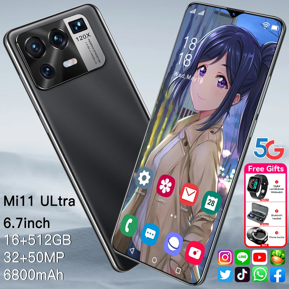 

Global Version Xioa Mi11 Ultra 6.7-inch Smartphone 16GB+512GB 6800mAh Android 10.0 HD Full Screen Google Unlocked 5G Mobilephone