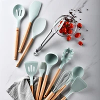 wooden handle silicone kitchen utensils kitchen utensils cooking set egg beater oil brush food holder spoon spatula 11pcs