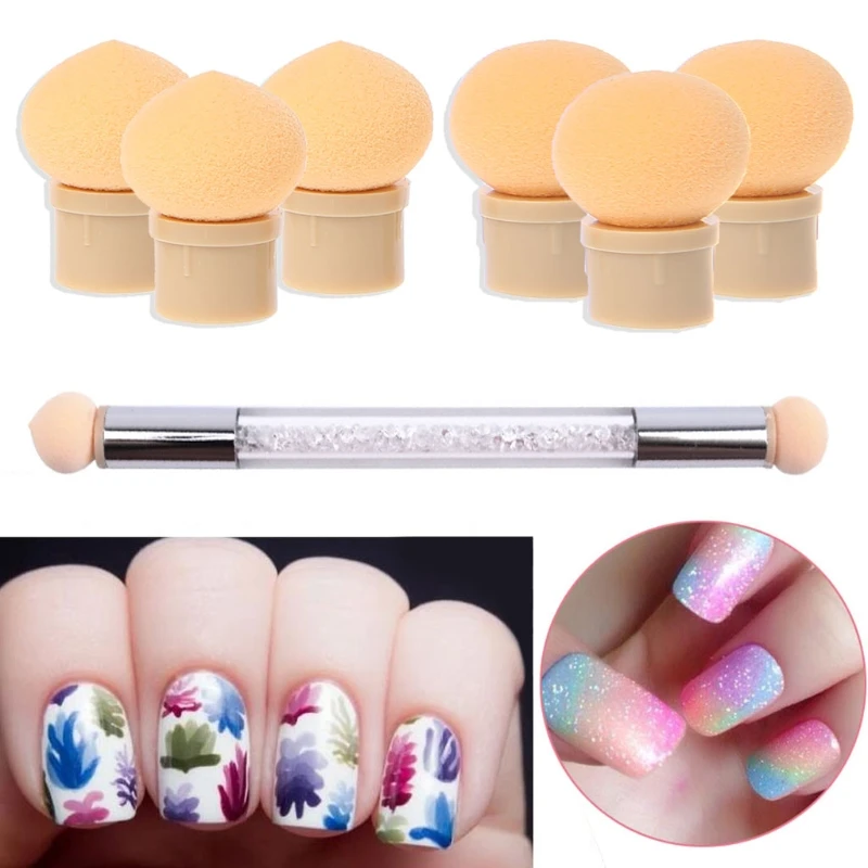 

2021 New 6PCS Sponge Heads Powder Brush Shade Gradient Pen Manicure Nail Art Tool
