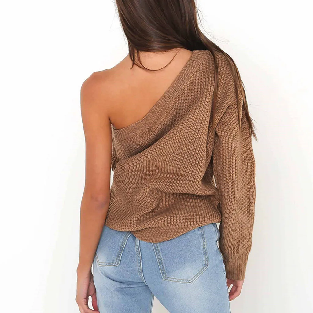 2019 популярный пуловер с открытыми плечами женский свитер вязаный свободный