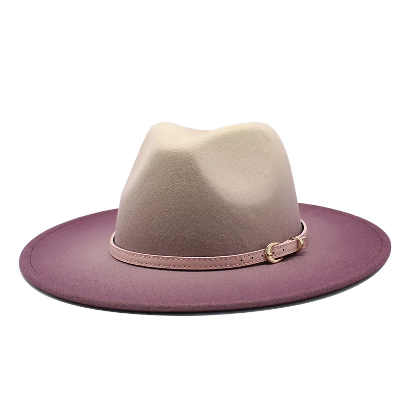 New Newly 2-color gradient Men Wool Jazz Fedora Hat With Leather Ribbon Gentleman Elegant Wide Brim Church Panama Formal Cap | Аксессуары