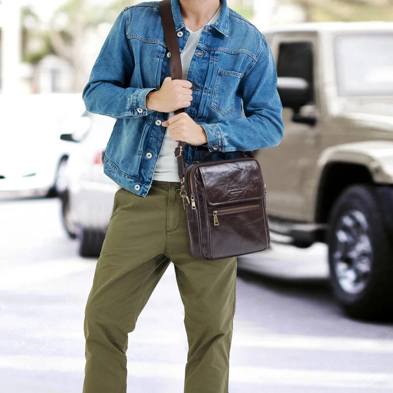 

Bestform 2021 New Genuine Leather Vintage Versatile Flap Pocket Solid Zipper Fashion Shoulder & Crossbody Bag Men Messenger Bag