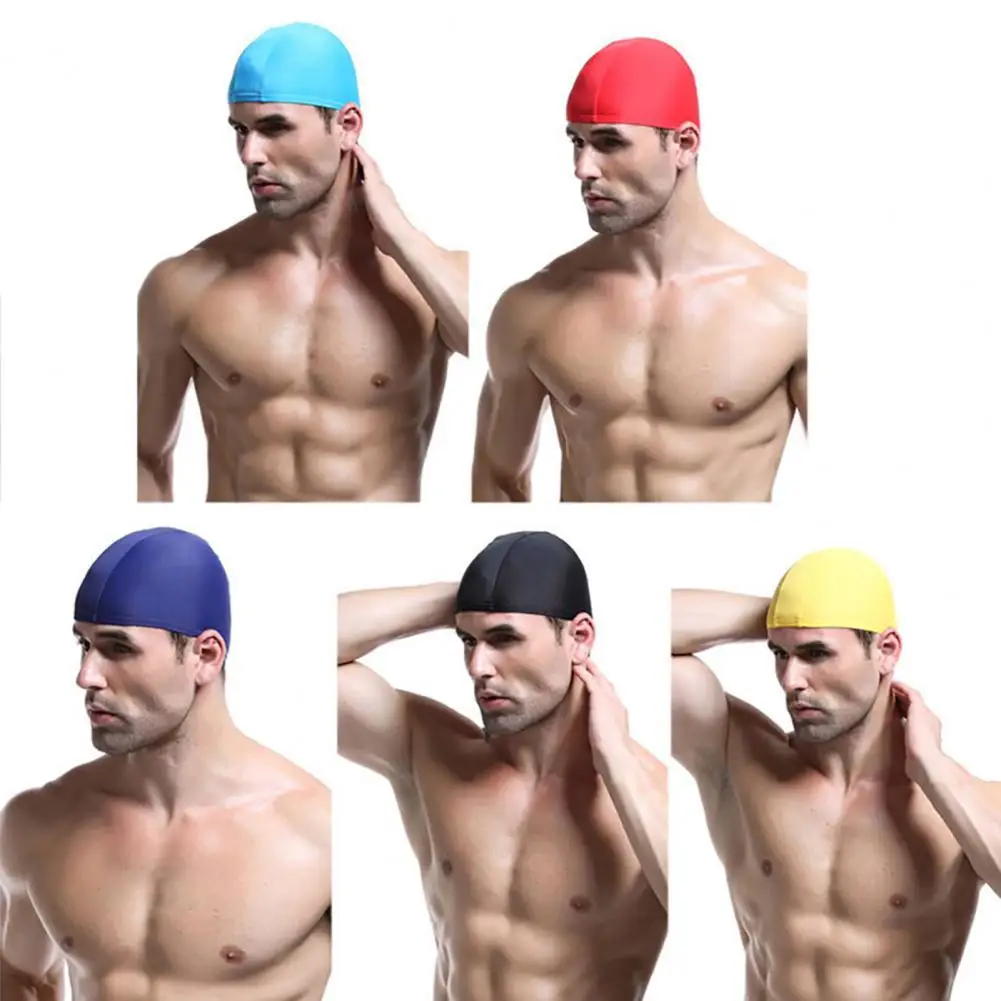 

Unisex Pool Beach Swim Caps Waterproof Elastic Nylon Swimming Protecting Hat Pure Colors