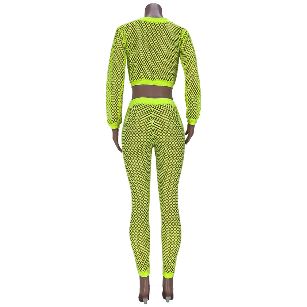 

2021 Newest Spring Summer Hollow Out Lace Women Outfits Sexy Different Style Wear Long Sleeves Short T Shirt + Pants Two Pieces