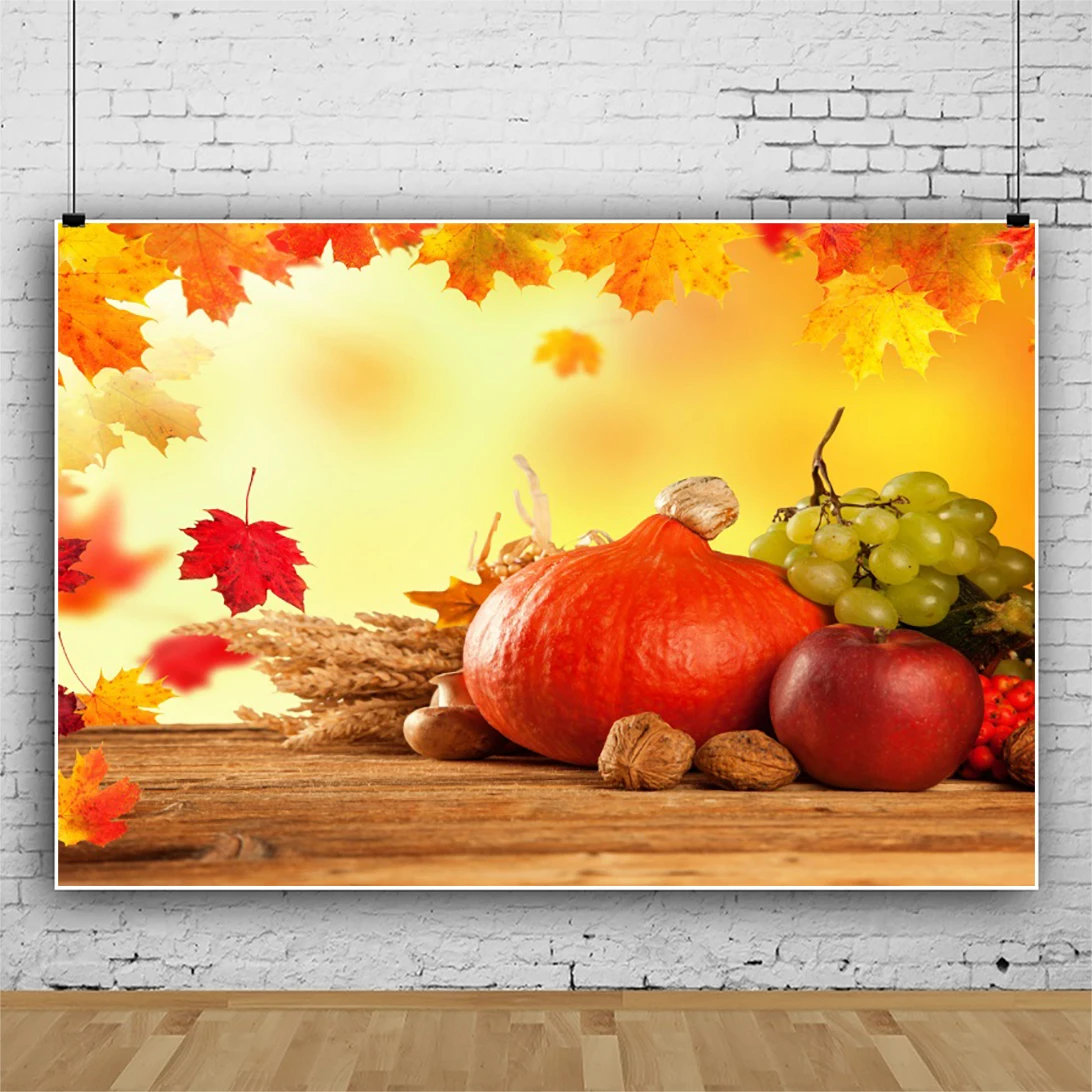 

Laeacco Осенние фрукты Хэллоуин фестивали сельская Тыква клен фотографические фоны для детей с деревянным полом