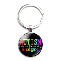 autistic interesting key ring glass cabochon car key pendant male and female key ring gift jewelry