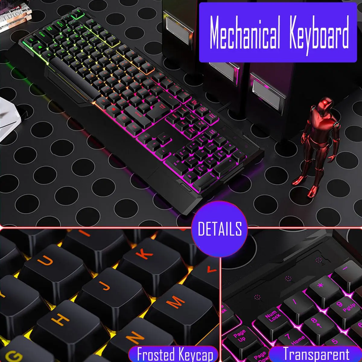 

Black 104keys USB Wired Frosted Keycap Keyboard Crater Architecture Multimedia Backlight Mechanical Gaming Keyboard Waterproof