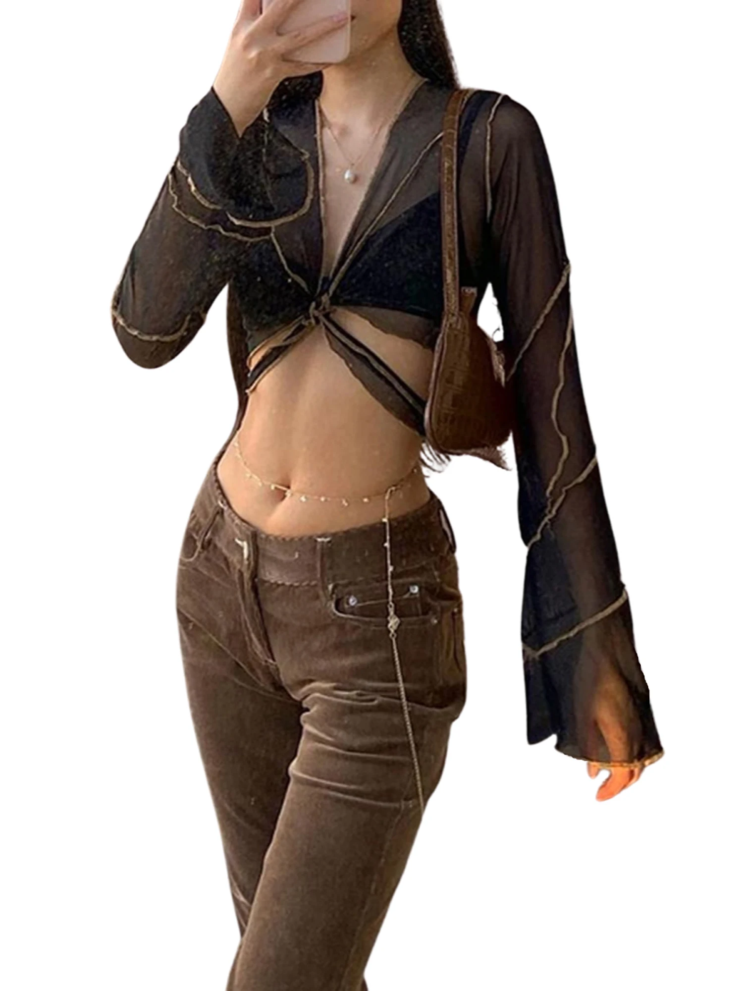 Летние женские черные сетчатые Короткие топы с открытым животом Сексуальная