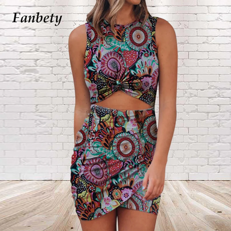 

Summer Sexy Hollow Out Twist Bodycon Dress Women Elegant O-Neck Sleeveless Party Dresses Female Fashion Casual Print Mini Dress