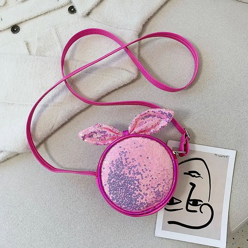 

New Sequin Children Crossbody Bags Fashion Bow-knot Girls Mini Shoulder Bags Lovely Baby Kids Round Small Coin Purse Money Bags