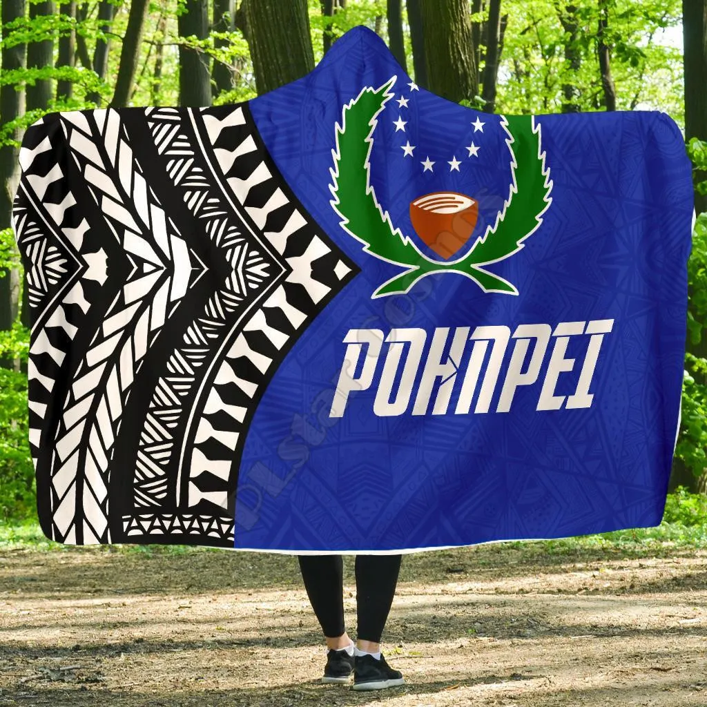 

Pohnpei Flag Economy Hooded Blanket Micronesian Pattern 3D printed Wearable Blanket Adults Kids Various Types Hooded Blanket