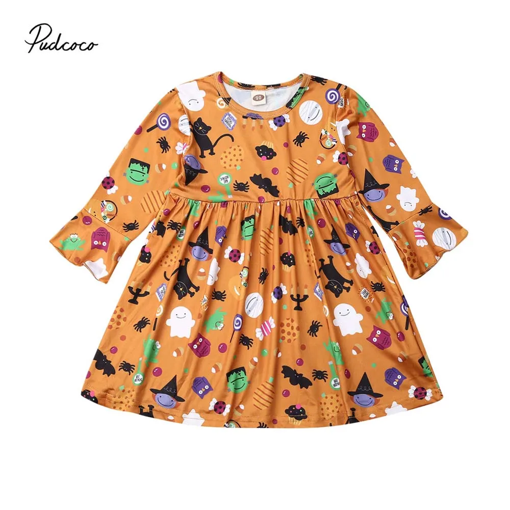 2019 Baby Spring Autumn Clothing Kid Girl Cartoon Funny Princess Dress Party Pageant Halloween Flare Long Sleeve Clothes 1-6T | Детская