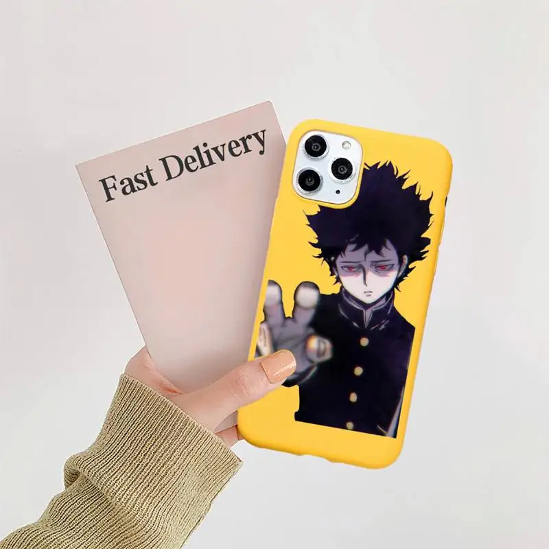 

Mob Psycho 100 Anime fundas Phone Case Candy Color for iPhone 6 7 8 11 12 s mini pro X XS XR MAX Plus