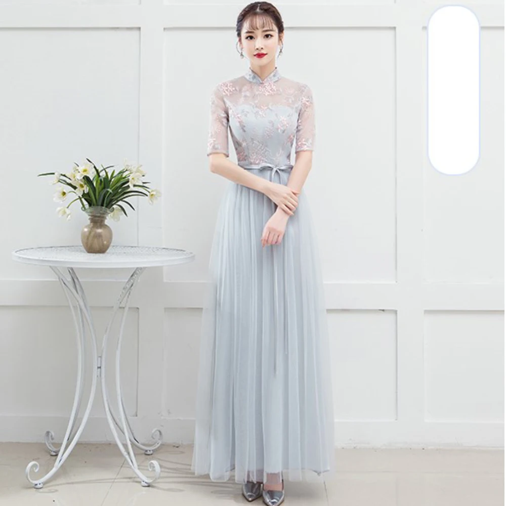 Платье для взрослых синее серое женщин подружки невесты свадебного гостя с