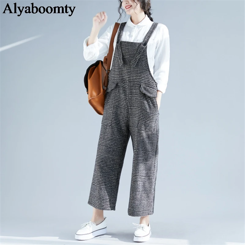 Японский Мори девушка осень зима женские комбинезоны подтяжки плед l Свободные