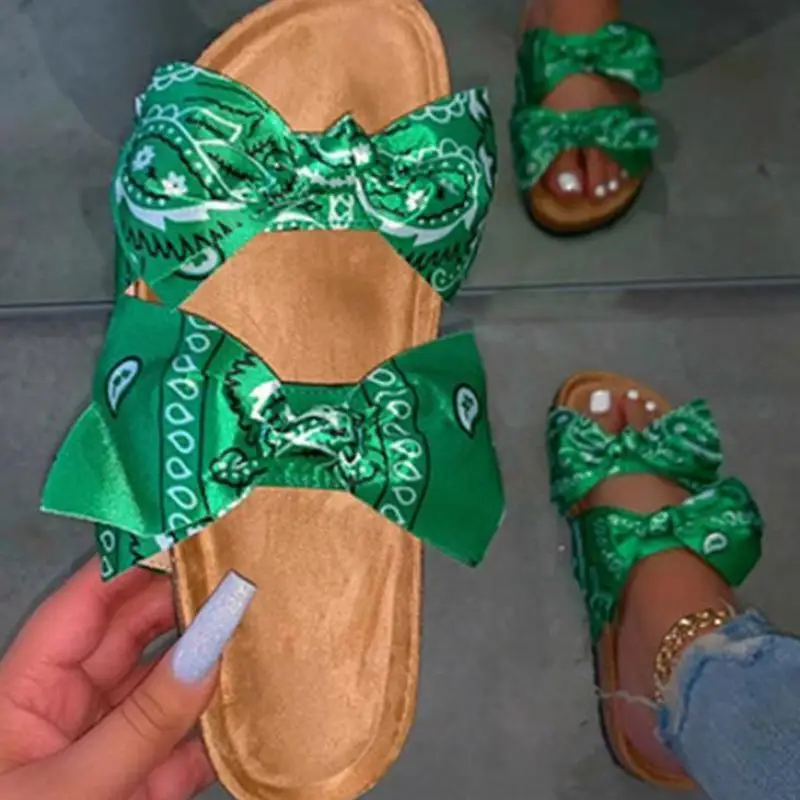 

Women Slippers Summer Sandals 2021 New Cow Bow-knot Slides Tie Dye Sandals Graffiti Footwear Non-Slip Flip Flop Beach Slippers