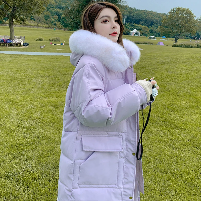 

WEIHAOBANG 2021 Winter New Cotton Clothes Women Solid Color Hooded Artificial Collar Zipper Pocket Warm Long Sleeved Cotton Coat